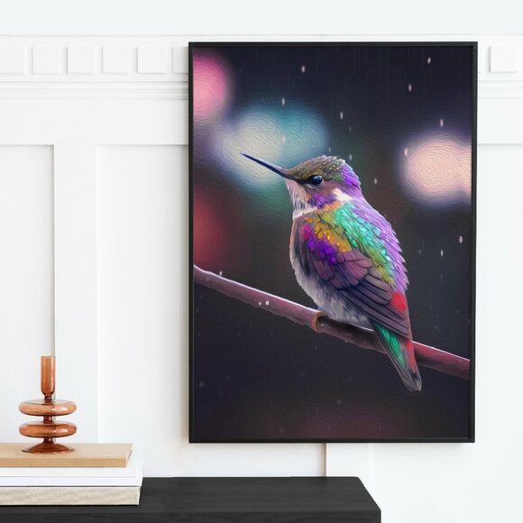 NobleCaptures Other - 20x30 Hummingbird x‎ Cyberpunk Fantasy Wall Art Watercolor Oil Painting Poster